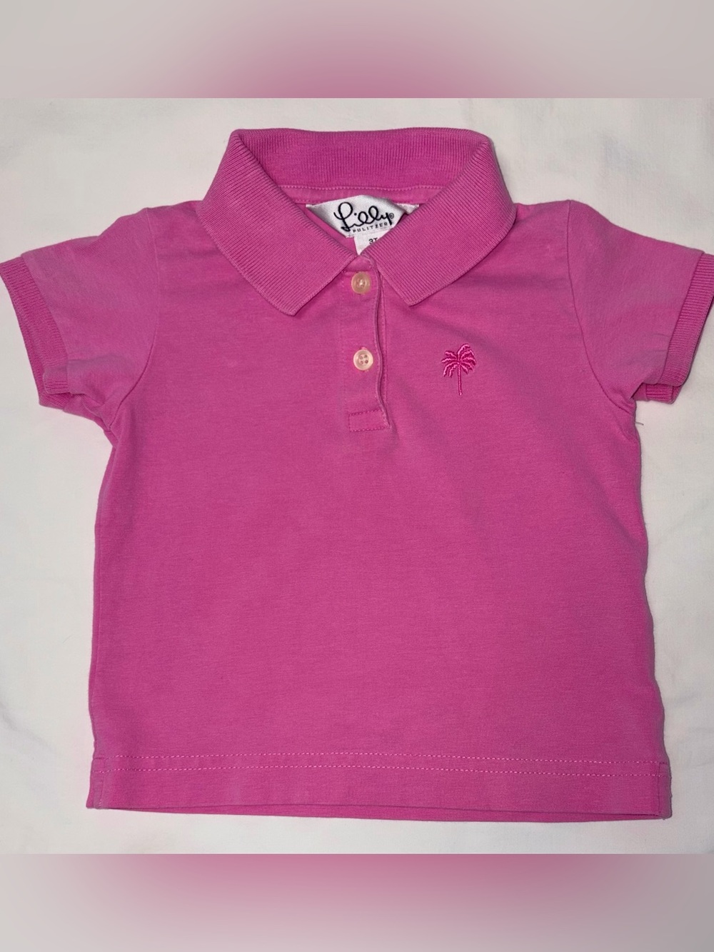 Lily Pulitzer pink polo shirt sz 3T cotton/spandex EUC smoke free home
